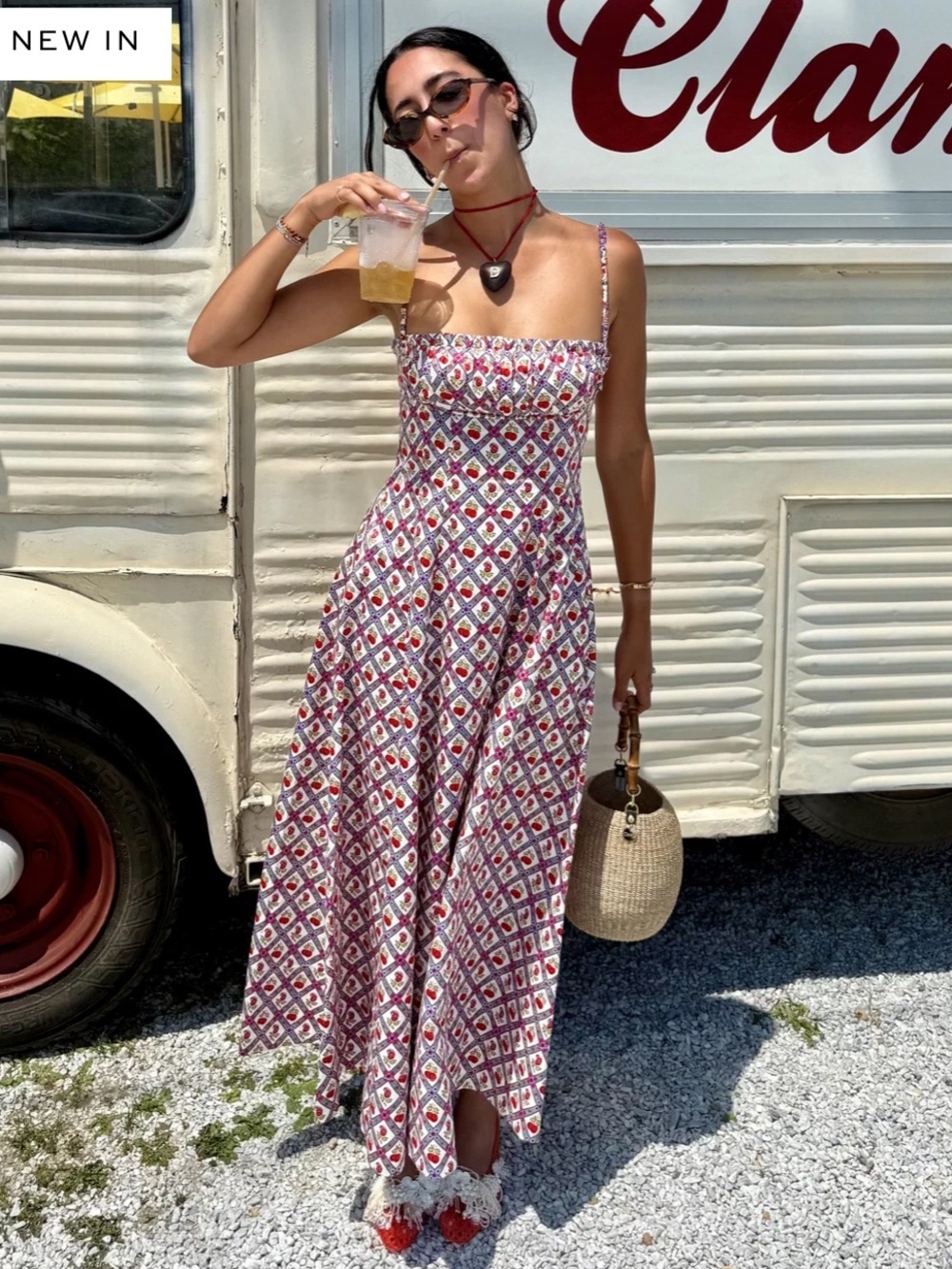 Hill House Home The Maisie Dress in Diamond Cherries Cherry Red Size XXL